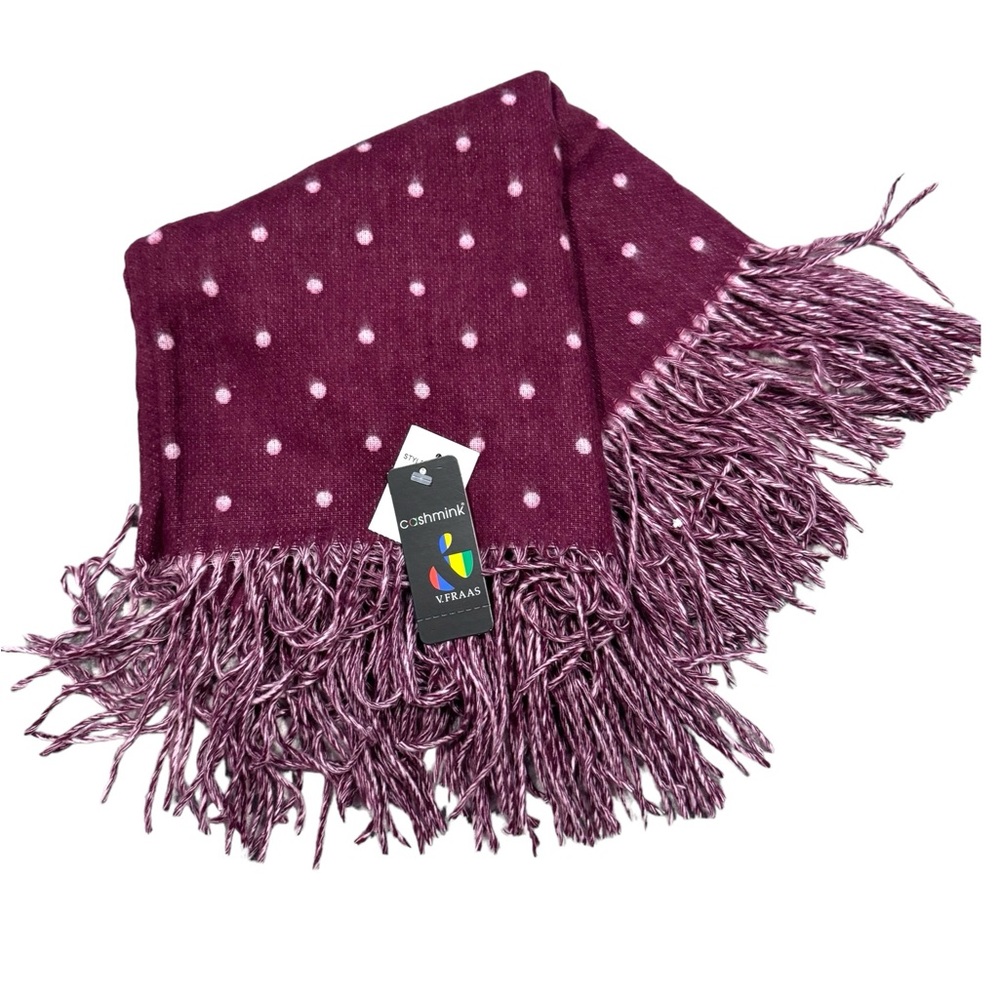 Cashmink Infinity Scarf Reversible Burgundy / Pink Polka Dot Fringe